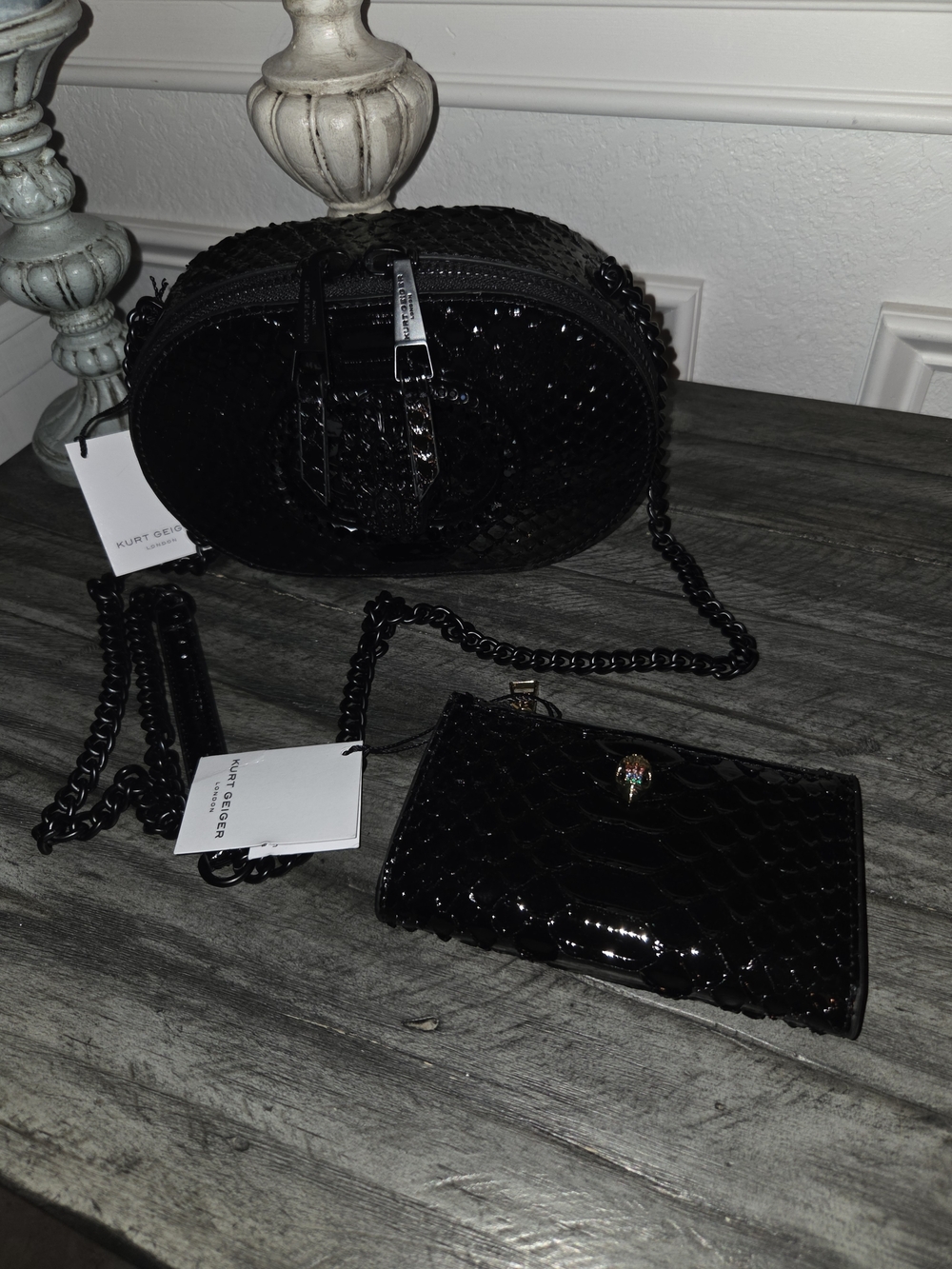 Kurt Geiger Black Textured Crossbody Bag with Matching Wallet - Picture 6 of 14